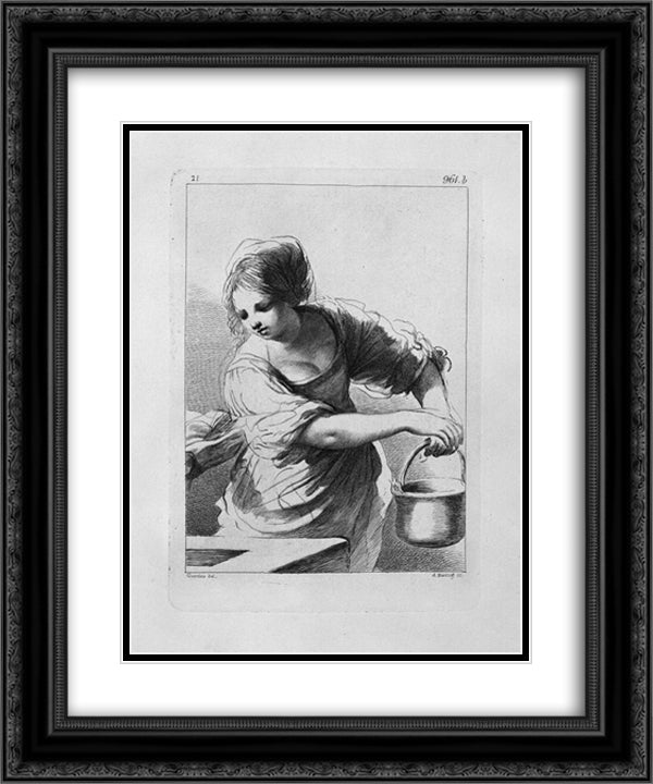 Rebecca at the Well, by Guercino 20x24 Black Ornate Wood Framed Art Print Poster with Double Matting by Piranesi, Giovanni Battista