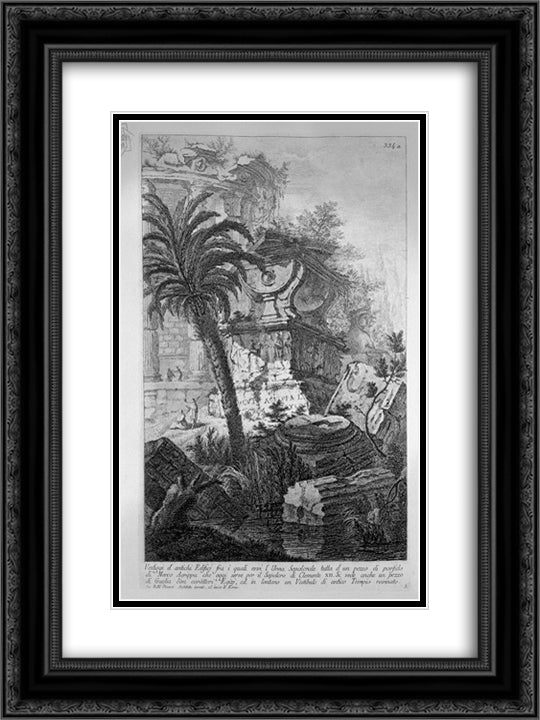 Remains of ancient buildings including the Urn Burial Evvia porphyry of Marcus Agrippa 18x24 Black Ornate Wood Framed Art Print Poster with Double Matting by Piranesi, Giovanni Battista
