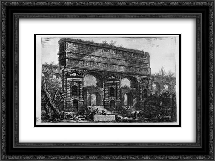 Remains of aqueducts Neroniani 24x18 Black Ornate Wood Framed Art Print Poster with Double Matting by Piranesi, Giovanni Battista