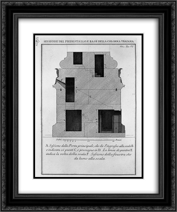 Section as above, the main door and window 20x24 Black Ornate Wood Framed Art Print Poster with Double Matting by Piranesi, Giovanni Battista
