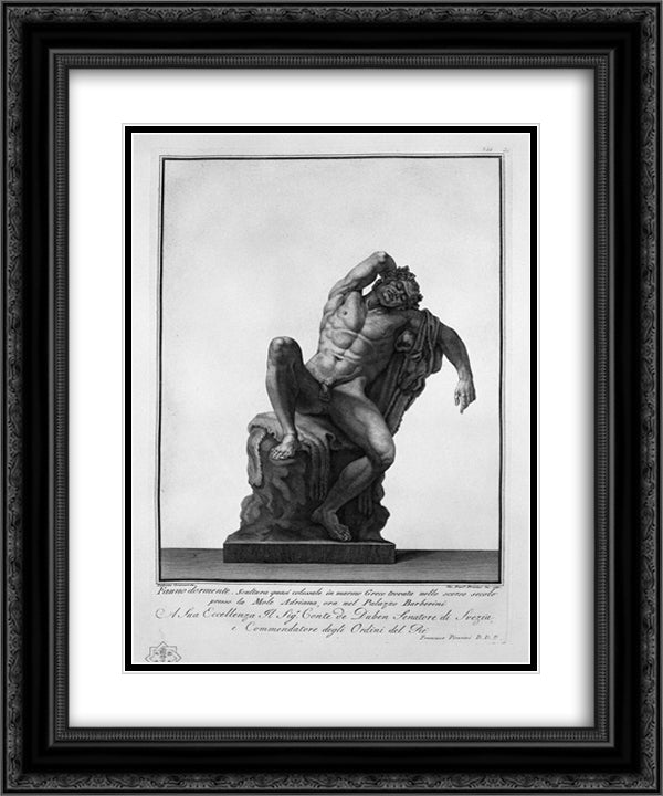 Sleeping Faun - Barberini 20x24 Black Ornate Wood Framed Art Print Poster with Double Matting by Piranesi, Giovanni Battista