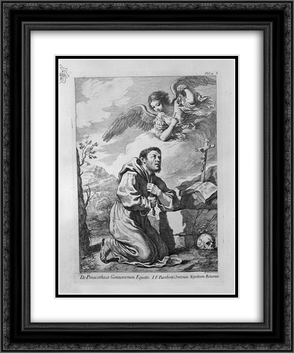 St. Francis in Prayer 20x24 Black Ornate Wood Framed Art Print Poster with Double Matting by Piranesi, Giovanni Battista