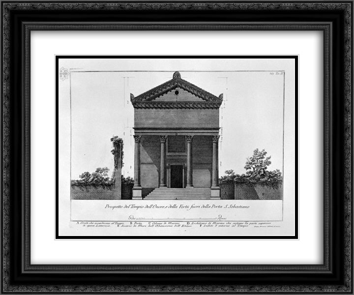 Statement of the Temple of Honor and Virtue out of Port St Sebastian 24x20 Black Ornate Wood Framed Art Print Poster with Double Matting by Piranesi, Giovanni Battista