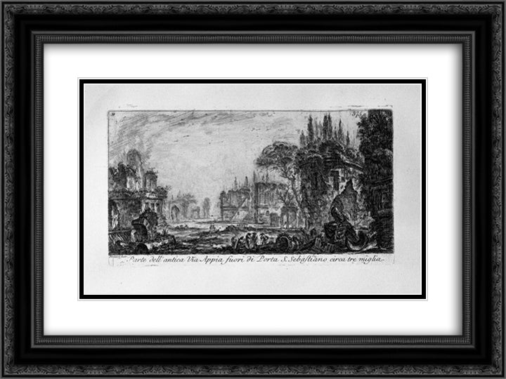 Temple of Clitunno 24x18 Black Ornate Wood Framed Art Print Poster with Double Matting by Piranesi, Giovanni Battista