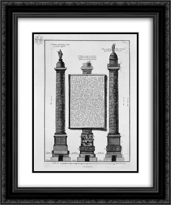 The Antonine column originally, at the time of Sixtus V, and after restoration 20x24 Black Ornate Wood Framed Art Print Poster with Double Matting by Piranesi, Giovanni Battista