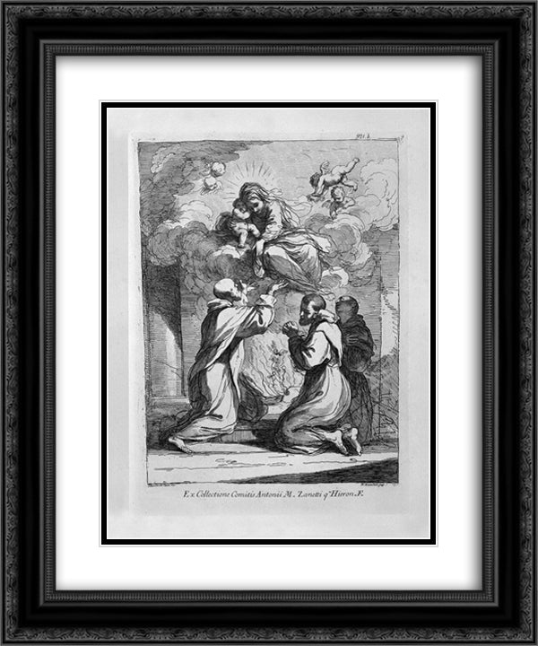 The Blessed Virgin and St. Child appear three religious kneeling 20x24 Black Ornate Wood Framed Art Print Poster with Double Matting by Piranesi, Giovanni Battista