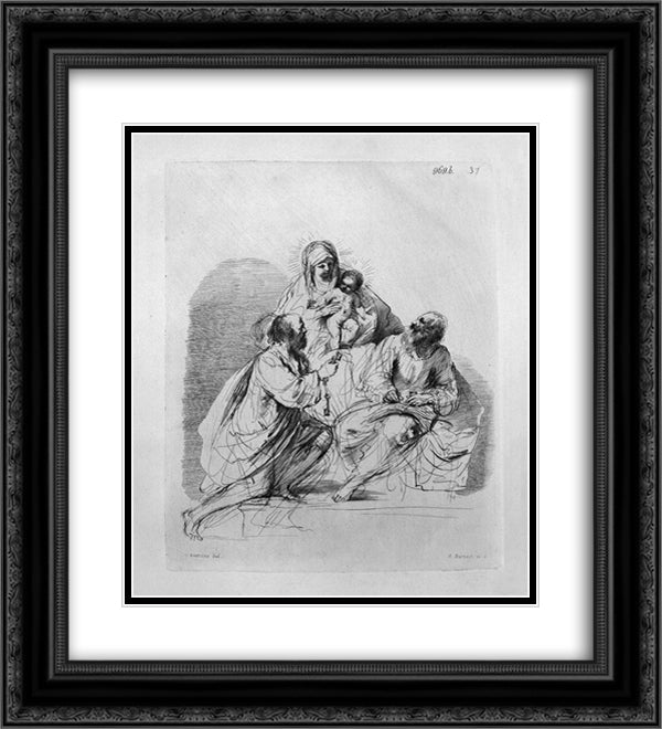 The Blessed Virgin with Saints Peter and Paul, by Guercino 20x22 Black Ornate Wood Framed Art Print Poster with Double Matting by Piranesi, Giovanni Battista