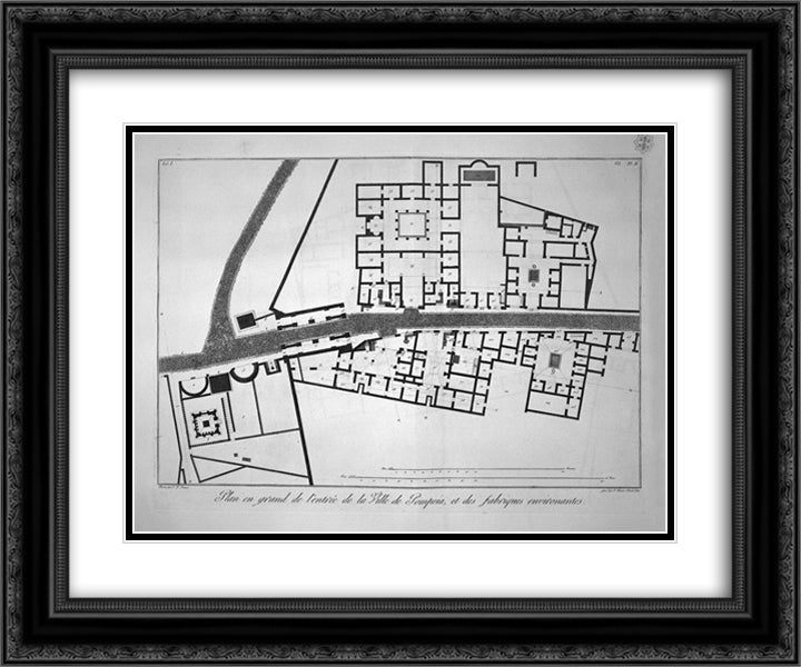 The destruction of Pompeii 24x20 Black Ornate Wood Framed Art Print Poster with Double Matting by Piranesi, Giovanni Battista