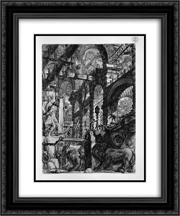 The Lion Bas-Reliefs 20x24 Black Ornate Wood Framed Art Print Poster with Double Matting by Piranesi, Giovanni Battista
