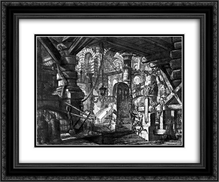 The Prisons (plate VI) 24x20 Black Ornate Wood Framed Art Print Poster with Double Matting by Piranesi, Giovanni Battista