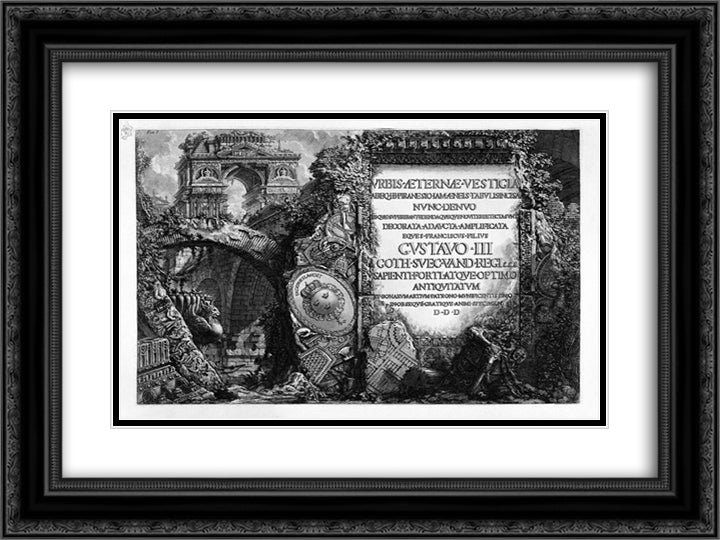 The Roman antiquities, t. 1, Plate I. 24x18 Black Ornate Wood Framed Art Print Poster with Double Matting by Piranesi, Giovanni Battista