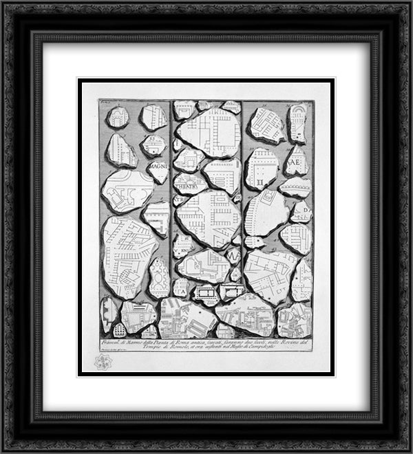 The Roman antiquities, t. 1, Plate III. Map of ancient Rome and Forma Urbis. 20x22 Black Ornate Wood Framed Art Print Poster with Double Matting by Piranesi, Giovanni Battista