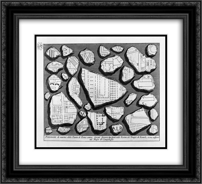 The Roman antiquities, t. 1, Plate V. Map of ancient Rome and Forma Urbis. 22x20 Black Ornate Wood Framed Art Print Poster with Double Matting by Piranesi, Giovanni Battista