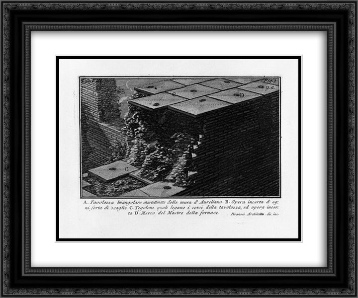 The Roman antiquities, t. 1, Plate VIII. Aurelian Walls. 24x20 Black Ornate Wood Framed Art Print Poster with Double Matting by Piranesi, Giovanni Battista