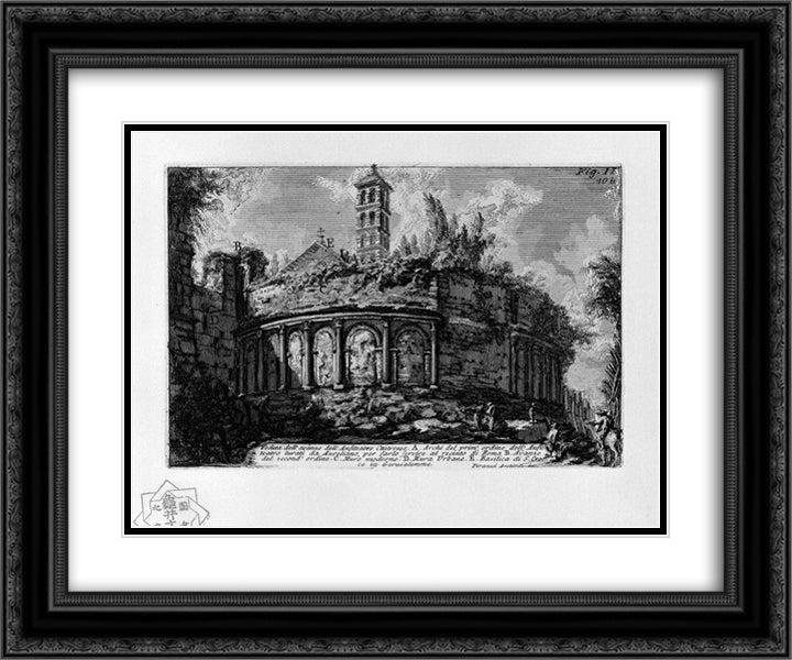 The Roman antiquities, t. 1, Plate X. Aurelian Walls and Amphitheatrum Castrense. 24x20 Black Ornate Wood Framed Art Print Poster with Double Matting by Piranesi, Giovanni Battista