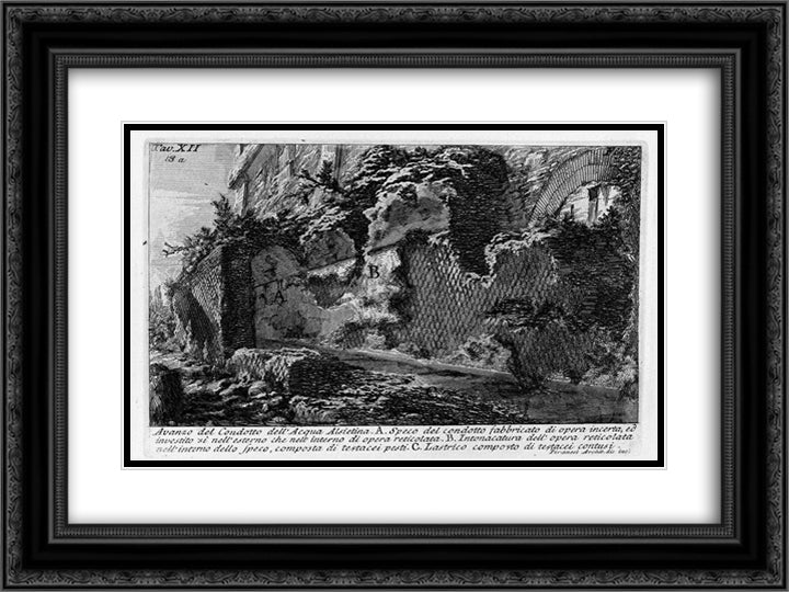The Roman antiquities, t. 1, Plate XII. Aqua Alsietina. 24x18 Black Ornate Wood Framed Art Print Poster with Double Matting by Piranesi, Giovanni Battista