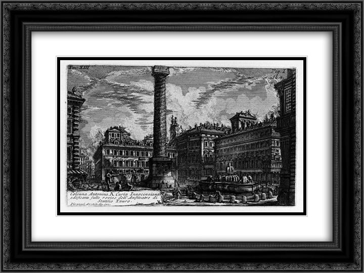 The Roman antiquities, t. 1, Plate XIII. Column of Marcus Aurelius. 24x18 Black Ornate Wood Framed Art Print Poster with Double Matting by Piranesi, Giovanni Battista