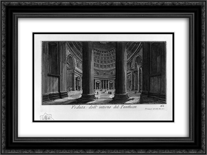 The Roman antiquities, t. 1, Plate XV. Pantheon. 24x18 Black Ornate Wood Framed Art Print Poster with Double Matting by Piranesi, Giovanni Battista