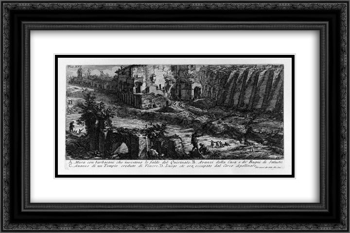 The Roman antiquities, t. 1, Plate XVI 24x16 Black Ornate Wood Framed Art Print Poster with Double Matting by Piranesi, Giovanni Battista