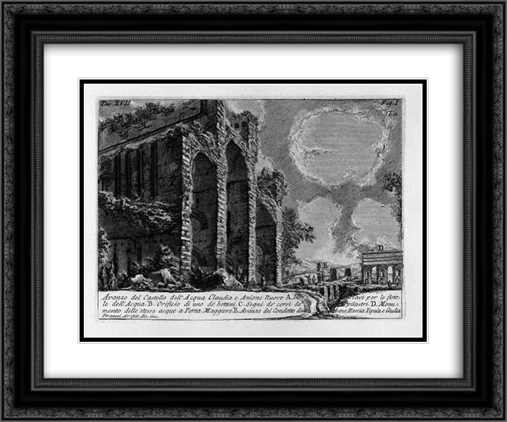 The Roman antiquities, t. 1, Plate XVII. Aqua Claudia. 24x20 Black Ornate Wood Framed Art Print Poster with Double Matting by Piranesi, Giovanni Battista