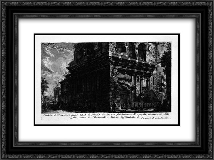 The Roman antiquities, t. 1, Plate XX. Casa dei Crescenzi. 24x18 Black Ornate Wood Framed Art Print Poster with Double Matting by Piranesi, Giovanni Battista