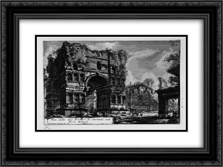 The Roman antiquities, t. 1, Plate XXI. Arch of Janus. 24x18 Black Ornate Wood Framed Art Print Poster with Double Matting by Piranesi, Giovanni Battista
