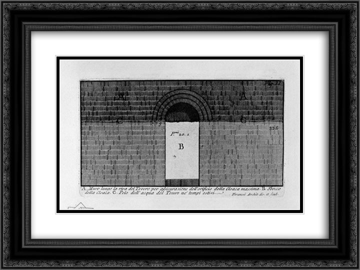 The Roman antiquities, t. 1, Plate XXII. Cloaca Maxima. 24x18 Black Ornate Wood Framed Art Print Poster with Double Matting by Piranesi, Giovanni Battista