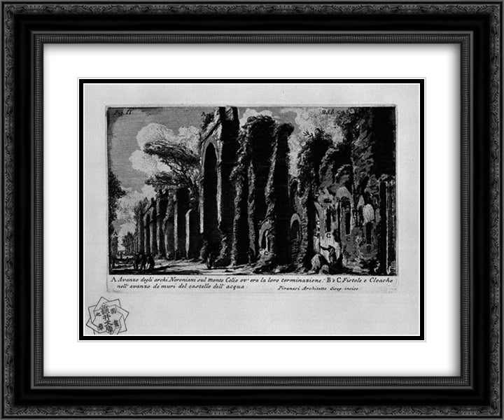 The Roman antiquities, t. 1, Plate XXIV. Nero`s aqueduct. 24x20 Black Ornate Wood Framed Art Print Poster with Double Matting by Piranesi, Giovanni Battista