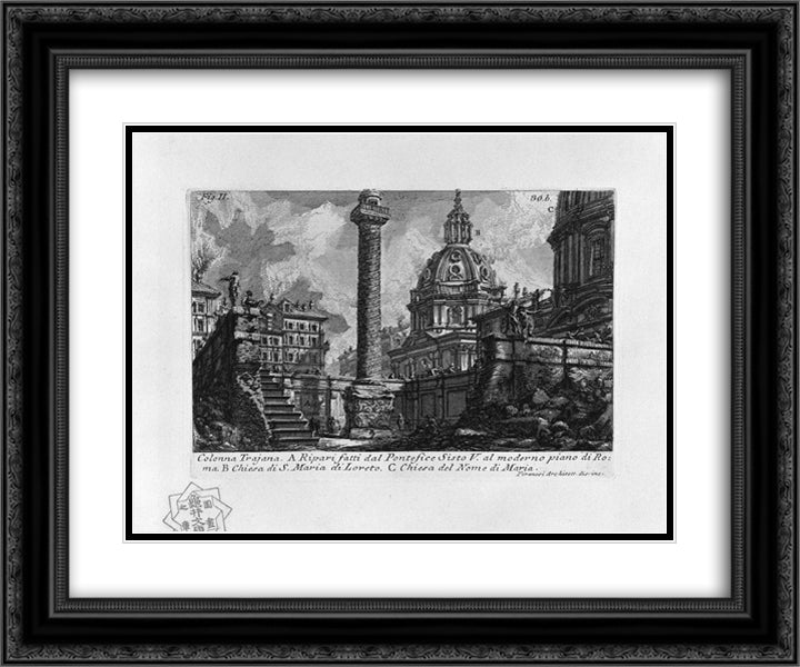 The Roman antiquities, t. 1, Plate XXIX. Trajan`s Column. 24x20 Black Ornate Wood Framed Art Print Poster with Double Matting by Piranesi, Giovanni Battista