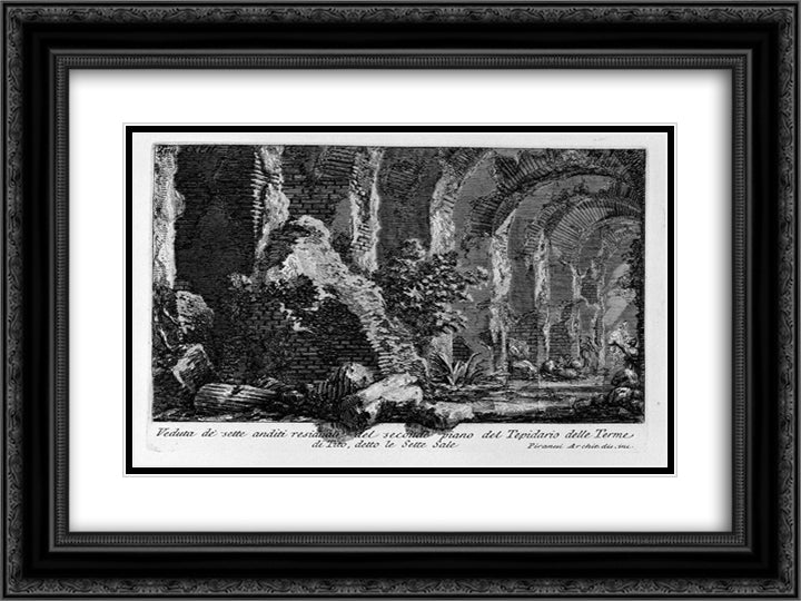 The Roman antiquities, t. 1, Plate XXVII. The Seven Halls. 24x18 Black Ornate Wood Framed Art Print Poster with Double Matting by Piranesi, Giovanni Battista