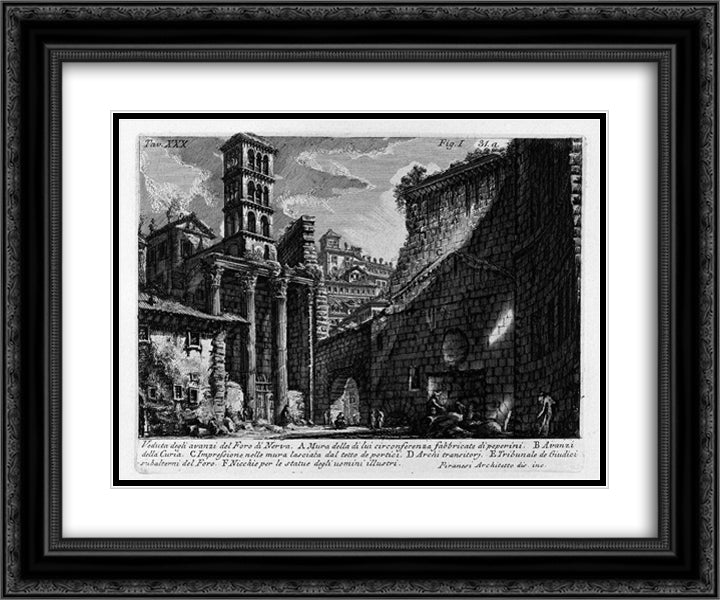The Roman antiquities, t. 1, Plate XXX. Forum Nervae. 24x20 Black Ornate Wood Framed Art Print Poster with Double Matting by Piranesi, Giovanni Battista
