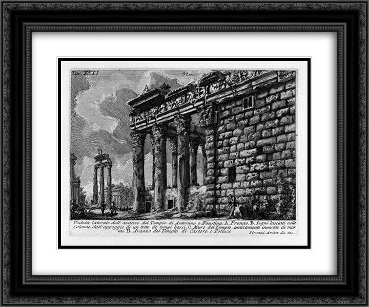 The Roman antiquities, t. 1, Plate XXXI. Temple of Antonius and Faustina. 24x20 Black Ornate Wood Framed Art Print Poster with Double Matting by Piranesi, Giovanni Battista