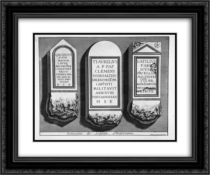 The Roman antiquities, t. 2, Plate LI. Registration of `Soldiers Praetorian guards. 24x20 Black Ornate Wood Framed Art Print Poster with Double Matting by Piranesi, Giovanni Battista