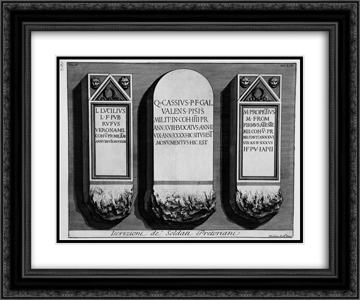 The Roman antiquities, t. 2, Plate LIV. Registration of `Soldiers Praetorian guards. 24x20 Black Ornate Wood Framed Art Print Poster with Double Matting by Piranesi, Giovanni Battista