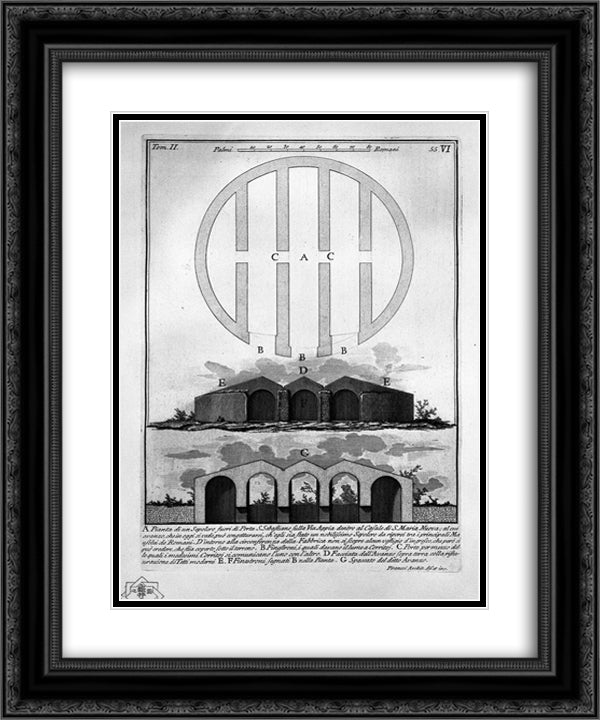 The Roman antiquities, t. 2, Plate VI. Following the above table. 20x24 Black Ornate Wood Framed Art Print Poster with Double Matting by Piranesi, Giovanni Battista