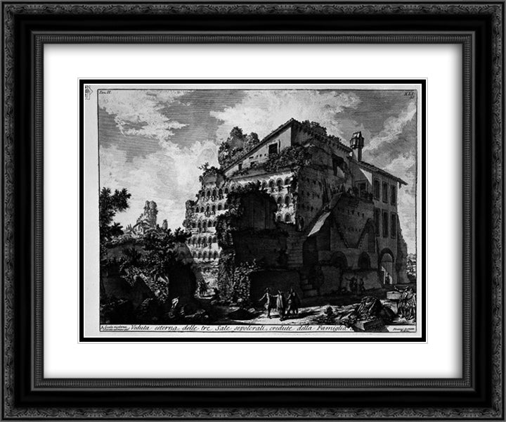 The Roman antiquities, t. 2, Plate XLI. External view of the three rooms before burial. 24x20 Black Ornate Wood Framed Art Print Poster with Double Matting by Piranesi, Giovanni Battista