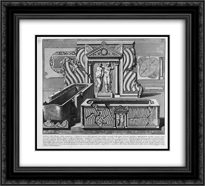 The Roman antiquities, t. 2, Plate XX. Inscriptions and fragments of the burial chamber above. 22x20 Black Ornate Wood Framed Art Print Poster with Double Matting by Piranesi, Giovanni Battista