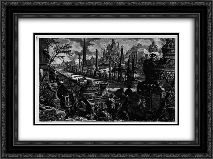 The Roman antiquities, t. 3, Plate II. Following the above table. 24x18 Black Ornate Wood Framed Art Print Poster with Double Matting by Piranesi, Giovanni Battista