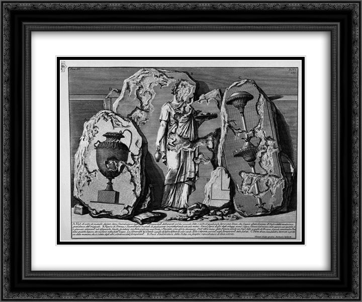 The Roman antiquities, t. 3, Plate XLVII. Decorative details of the walls of the room above. 24x20 Black Ornate Wood Framed Art Print Poster with Double Matting by Piranesi, Giovanni Battista