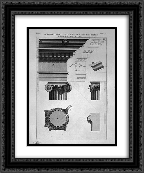The Roman antiquities, t. 4, Plate LII. Vista in large parts of the Temple of Fortuna Virile. 20x24 Black Ornate Wood Framed Art Print Poster with Double Matting by Piranesi, Giovanni Battista