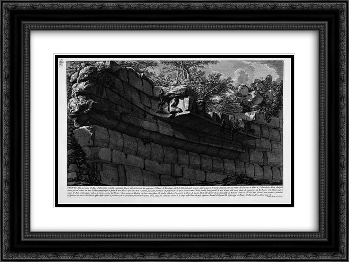 The Roman antiquities, t. 4, Plate XV. Map of the Tiber Island and the two bridges that lead to it. 24x18 Black Ornate Wood Framed Art Print Poster with Double Matting by Piranesi, Giovanni Battista