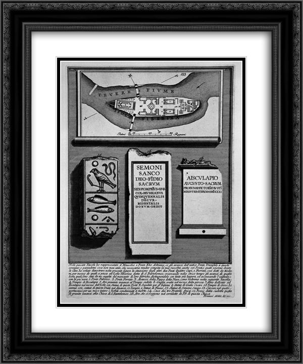 The Roman antiquities, t. 4, Plate XV. View the progress of one of the stacks of the Triumphal Bridge. 20x24 Black Ornate Wood Framed Art Print Poster with Double Matting by Piranesi, Giovanni Battista