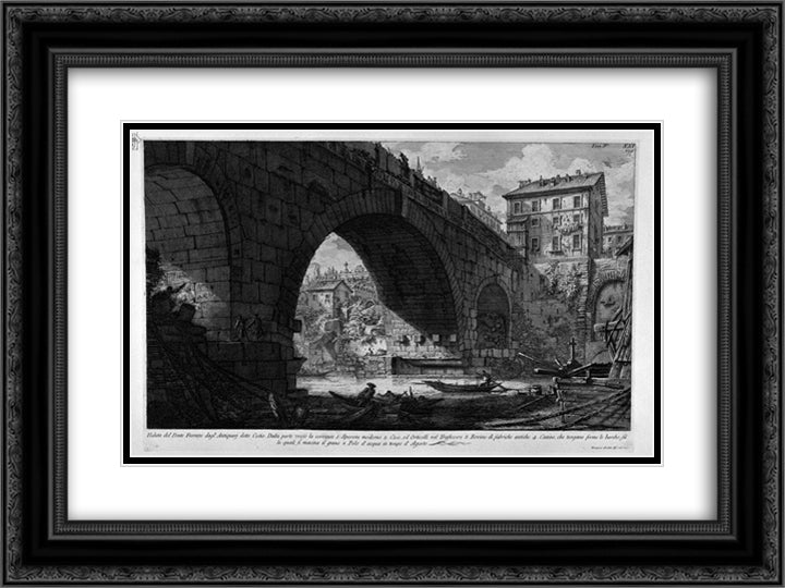 The Roman antiquities, t. 4, Plate XXI. Other split, profiles and details of the Bridge of Four Heads. 24x18 Black Ornate Wood Framed Art Print Poster with Double Matting by Piranesi, Giovanni Battista