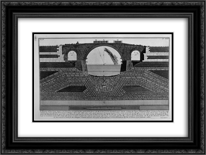 The Roman antiquities, t. 4, Plate XXIII. Plant and inscriptions of Cestius Bridge. 24x18 Black Ornate Wood Framed Art Print Poster with Double Matting by Piranesi, Giovanni Battista