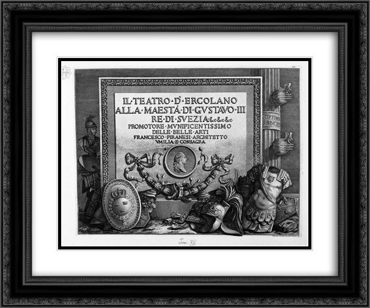 The theater of Herculaneum the majesty of King Gustav III of Sweden 24x20 Black Ornate Wood Framed Art Print Poster with Double Matting by Piranesi, Giovanni Battista