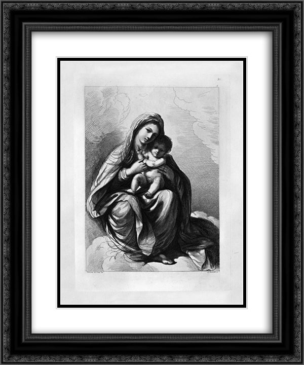 The Virgin and Child seated on the clouds of blessing, by Guercino 20x24 Black Ornate Wood Framed Art Print Poster with Double Matting by Piranesi, Giovanni Battista