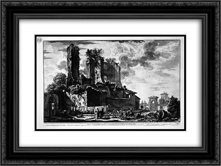 Tomb of Cecilia Metella said Capo di Bove 24x18 Black Ornate Wood Framed Art Print Poster with Double Matting by Piranesi, Giovanni Battista