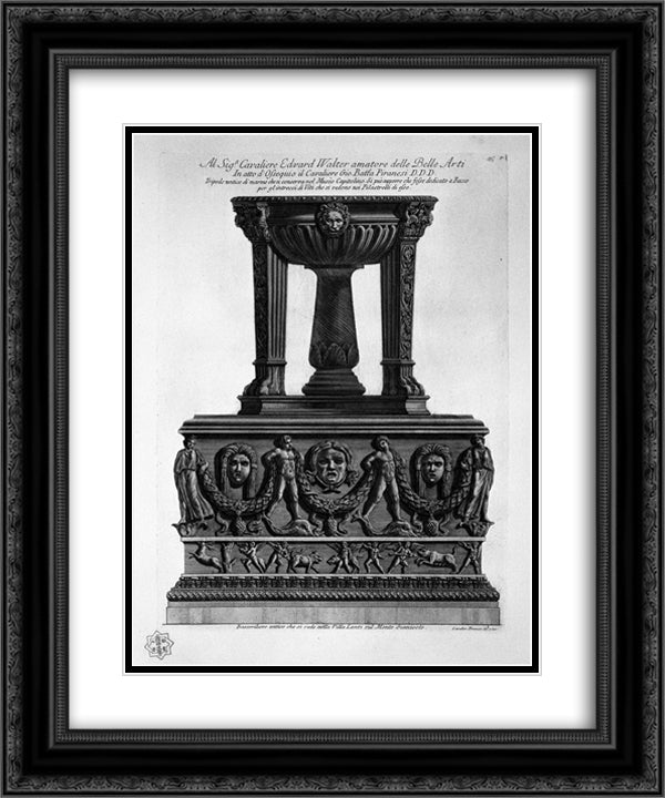 Tripod marble bas-relief of the Capitoline Museum and the Villa Lante on the Janiculum 20x24 Black Ornate Wood Framed Art Print Poster with Double Matting by Piranesi, Giovanni Battista