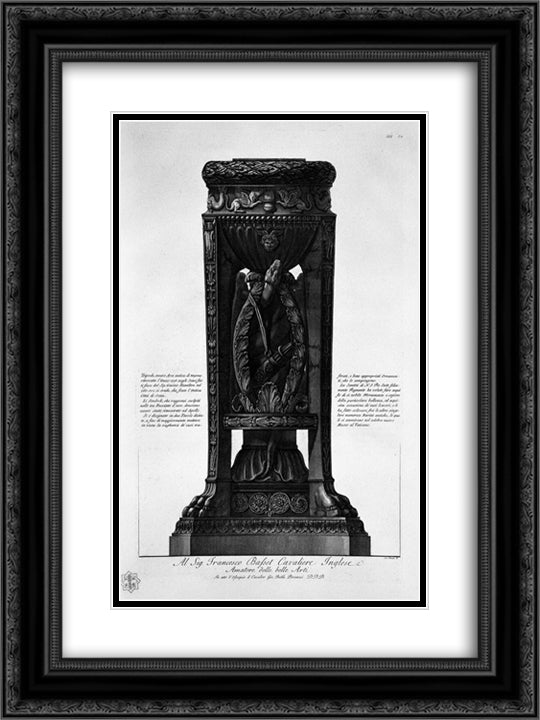 Tripod or ancient marble altar found at Ostia in 1775 (Vatican Museums) 18x24 Black Ornate Wood Framed Art Print Poster with Double Matting by Piranesi, Giovanni Battista