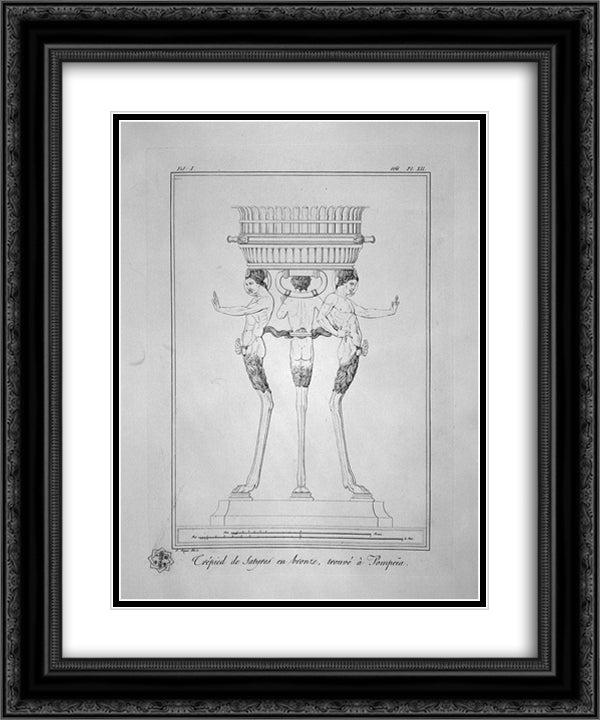 Tripod with satyrs, found at Pompeii (inc. in outline) 20x24 Black Ornate Wood Framed Art Print Poster with Double Matting by Piranesi, Giovanni Battista